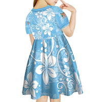 Fiji Tapa Pattern Kid Short Sleeve Dress Plumeria Floral