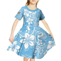 Fiji Tapa Pattern Kid Short Sleeve Dress Plumeria Floral
