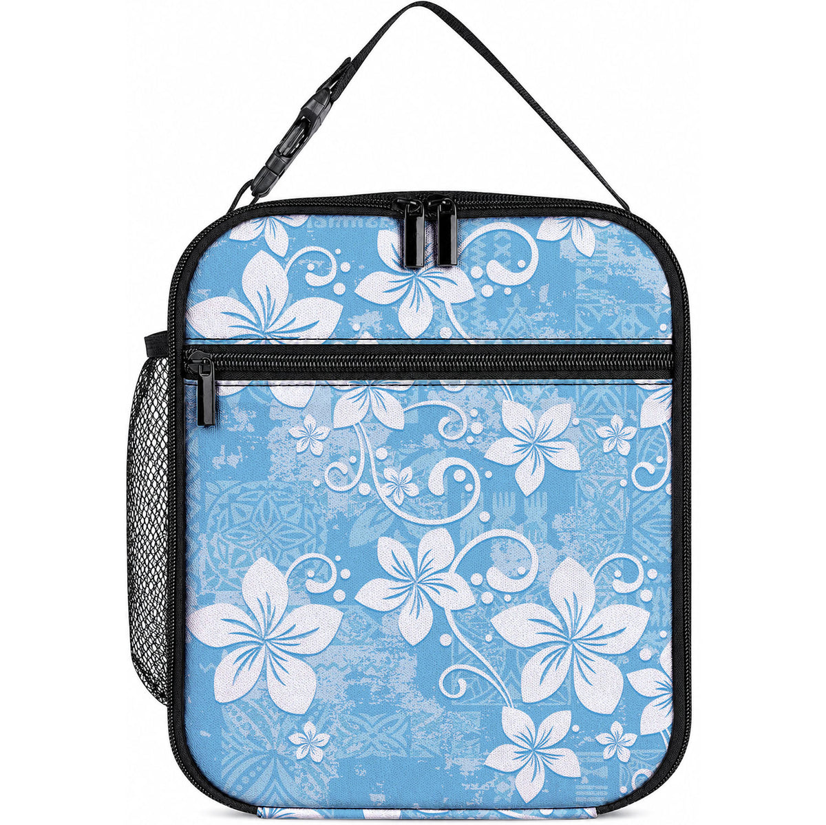 Fiji Tapa Pattern Lunch Bag Plumeria Floral LT01 10.2 × 8.3 × 4.3 inch Blue - Polynesian Pride