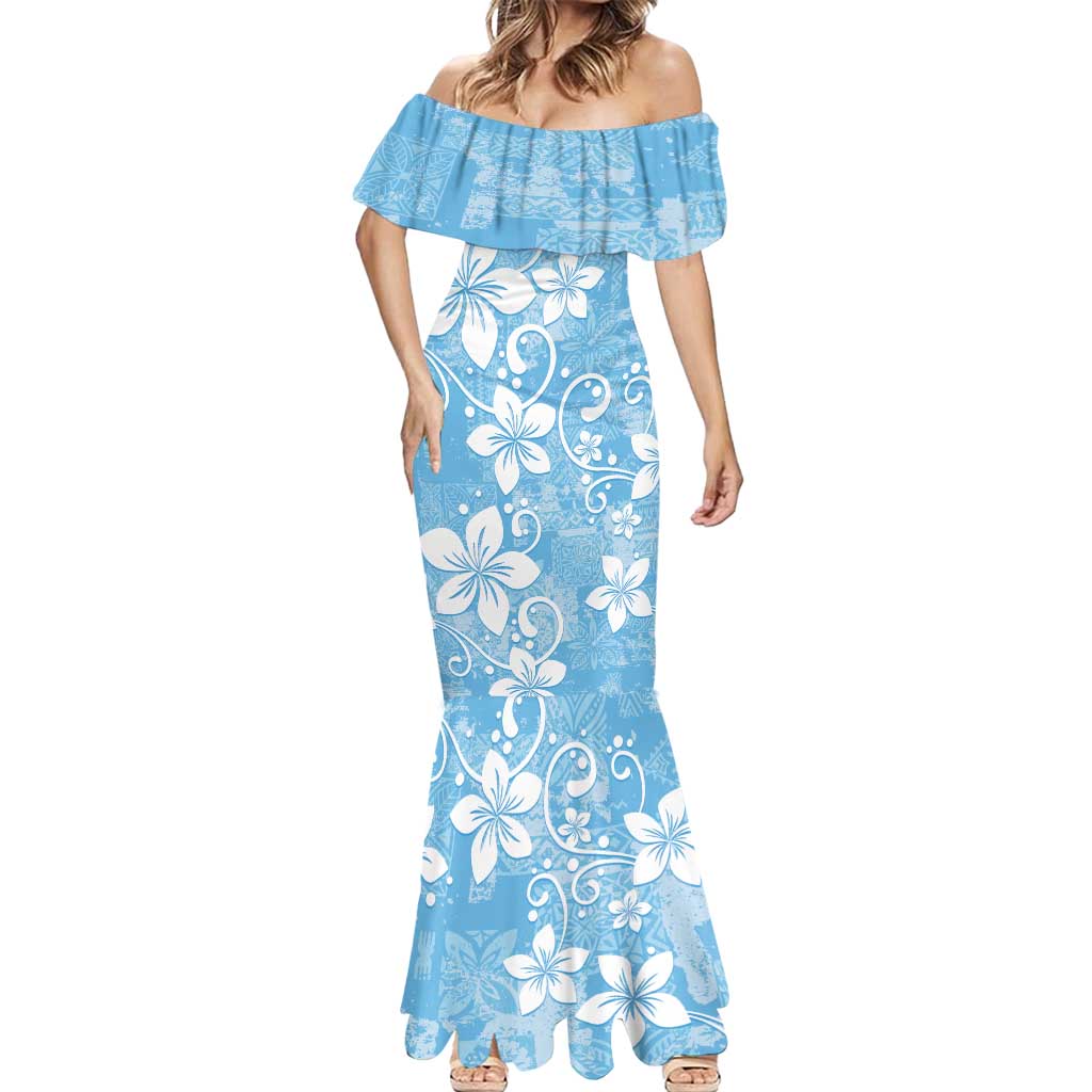 Fiji Tapa Pattern Mermaid Dress Plumeria Floral