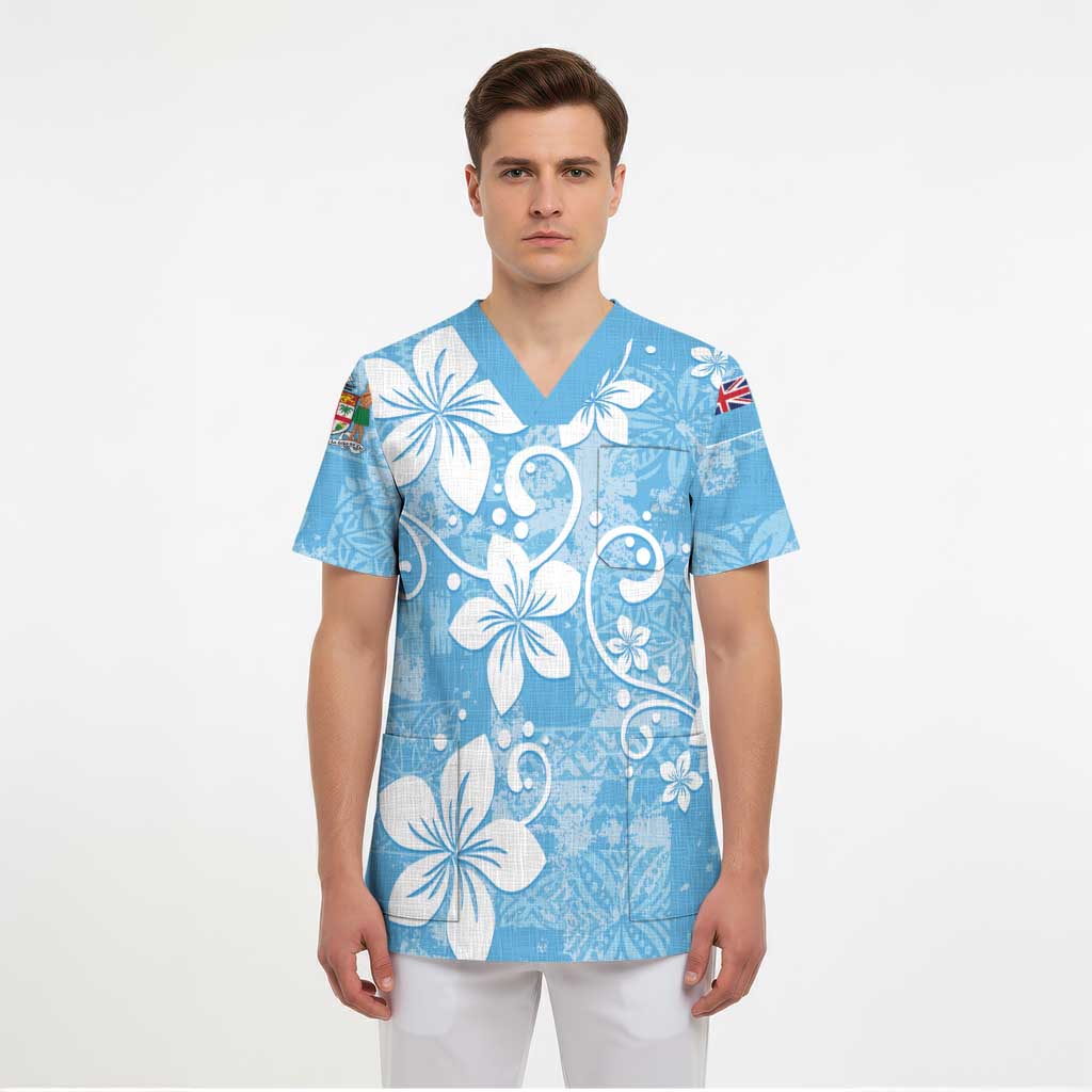 Fiji Tapa Pattern Scrub Top Plumeria Floral - Polynesian Pride