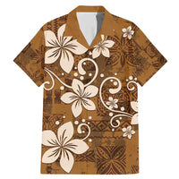 Plumeria Floral Tapa Pattern Vintage Gold Family Matching Mermaid Dress and Hawaiian Shirt LT01 Dad's Shirt - Short Sleeve Gold - Polynesian Pride