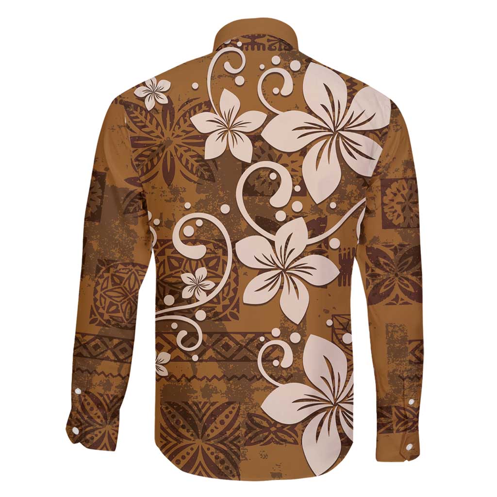 Plumeria Floral Tapa Pattern Vintage Gold Family Matching Mermaid Dress and Hawaiian Shirt LT01 - Polynesian Pride