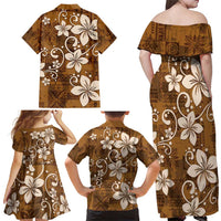 Plumeria Floral Tapa Pattern Vintage Gold Family Matching Off Shoulder Maxi Dress and Hawaiian Shirt LT01 - Polynesian Pride