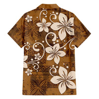 Plumeria Floral Tapa Pattern Vintage Gold Family Matching Off Shoulder Maxi Dress and Hawaiian Shirt LT01 - Polynesian Pride