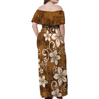 Plumeria Floral Tapa Pattern Vintage Gold Family Matching Off Shoulder Maxi Dress and Hawaiian Shirt LT01 - Polynesian Pride