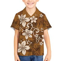 Plumeria Floral Tapa Pattern Vintage Gold Family Matching Off Shoulder Short Dress and Hawaiian Shirt LT01 Son's Shirt Gold - Polynesian Pride