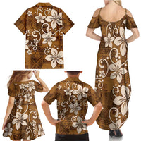 Plumeria Floral Tapa Pattern Vintage Gold Family Matching Summer Maxi Dress and Hawaiian Shirt LT01 - Polynesian Pride