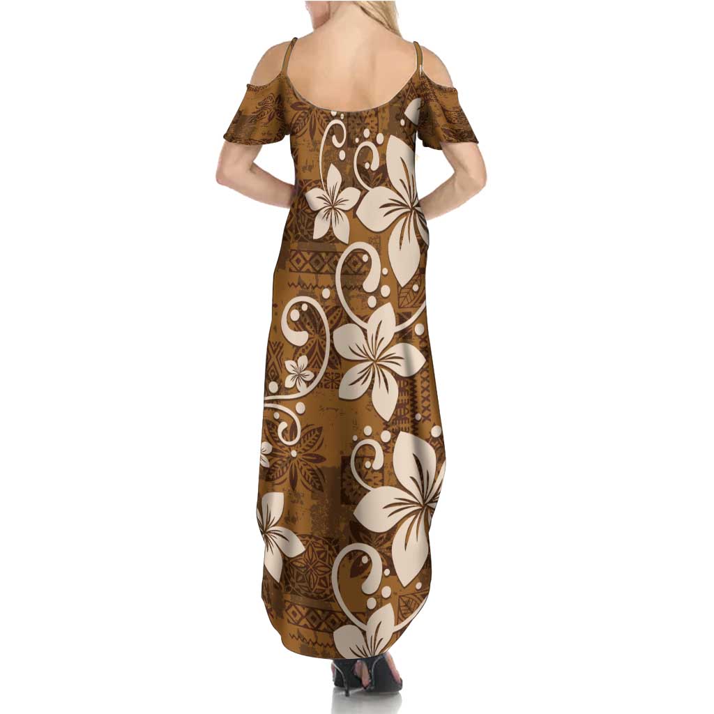 Plumeria Floral Tapa Pattern Vintage Gold Family Matching Summer Maxi Dress and Hawaiian Shirt LT01 - Polynesian Pride