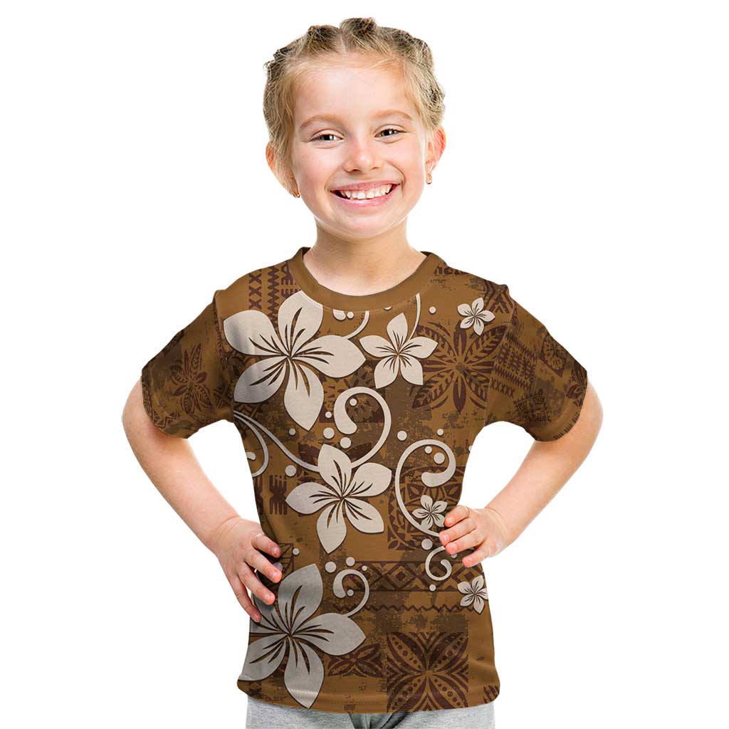 Plumeria Floral Tapa Pattern Vintage Gold Kid T Shirt