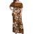 Plumeria Floral Tapa Pattern Vintage Gold Off Shoulder Maxi Dress