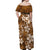 Plumeria Floral Tapa Pattern Vintage Gold Off Shoulder Maxi Dress