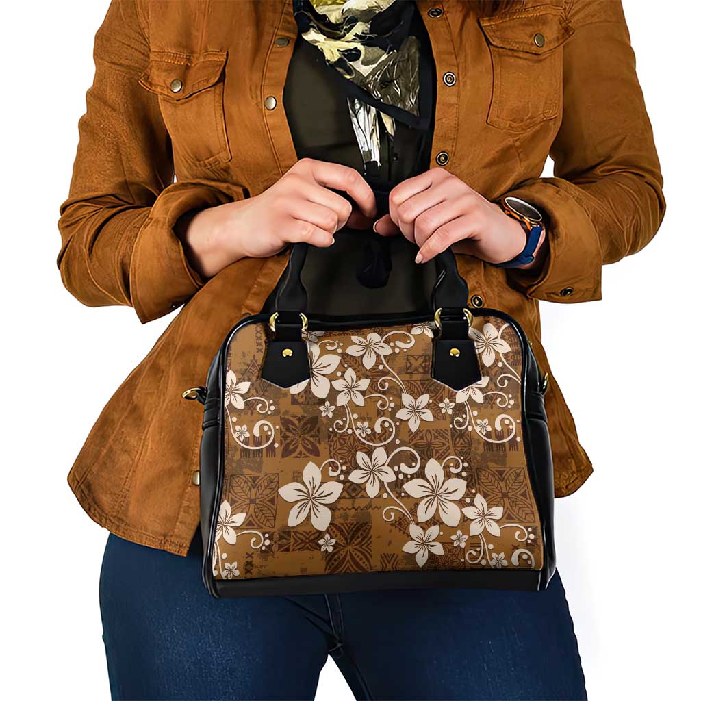Plumeria Floral Tapa Pattern Vintage Gold Shoulder Handbag