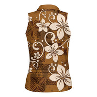 Plumeria Floral Tapa Pattern Vintage Gold Women Sleeveless Polo Shirt