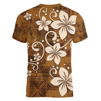 Plumeria Floral Tapa Pattern Vintage Gold Women V-Neck T-Shirt