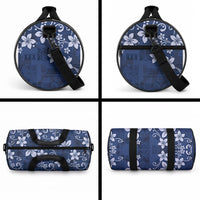 Plumeria Floral Tapa Pattern Navy Blue Duffle Bag LT01 - Polynesian Pride