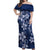 Plumeria Floral Tapa Pattern Navy Blue Off Shoulder Maxi Dress