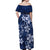 Plumeria Floral Tapa Pattern Navy Blue Off Shoulder Maxi Dress