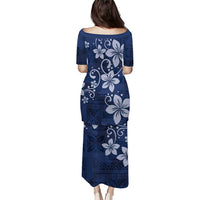 Plumeria Floral Tapa Pattern Navy Blue Puletasi