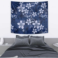 Plumeria Floral Tapa Pattern Navy Blue Tapestry