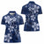 Plumeria Floral Tapa Pattern Navy Blue Women Polo Shirt