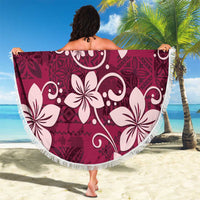 Plumeria Floral Tapa Pattern Ruby Pink Beach Blanket