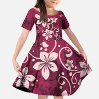 Plumeria Floral Tapa Pattern Ruby Pink Family Matching Puletasi and Hawaiian Shirt LT01 Daughter's Dress Pink - Polynesian Pride