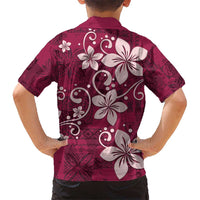 Plumeria Floral Tapa Pattern Ruby Pink Kid Hawaiian Shirt