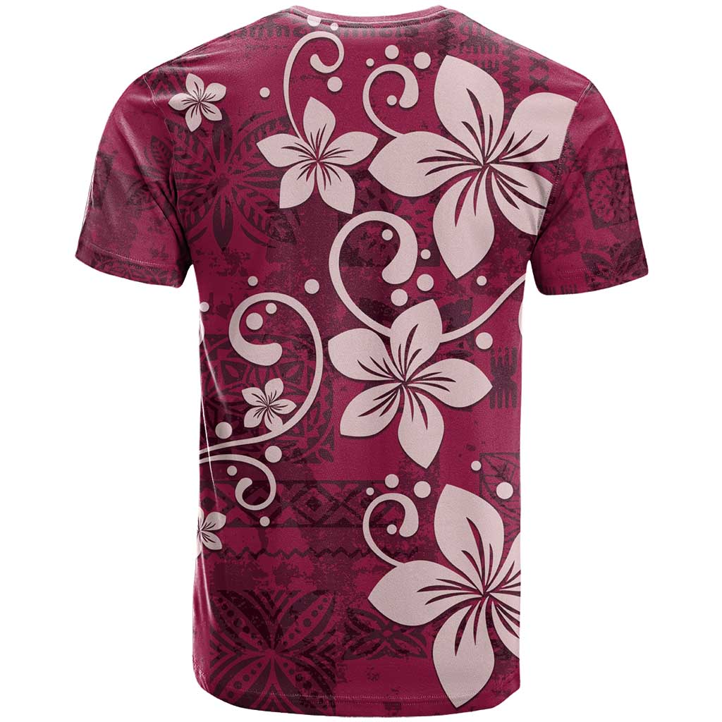Plumeria Floral Tapa Pattern Ruby Pink T Shirt