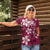 Plumeria Floral Tapa Pattern Ruby Pink Women Polo Shirt