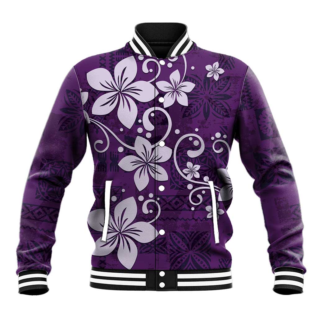 Plumeria Floral Tapa Pattern Amethyst Purple Baseball Jacket