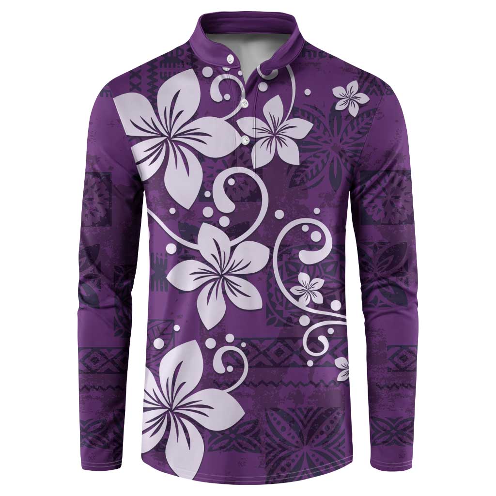Plumeria Floral Tapa Pattern Amethyst Purple Button Sweatshirt