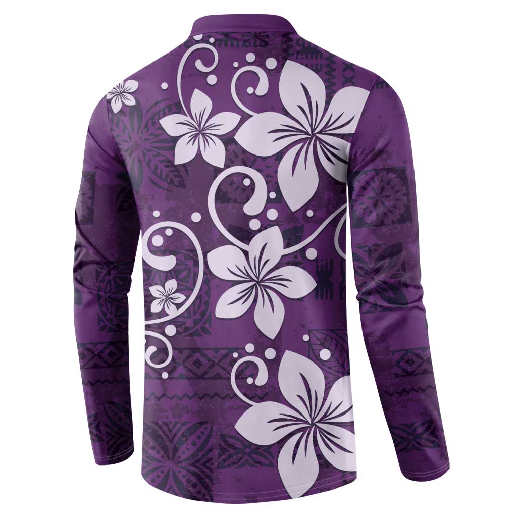 Plumeria Floral Tapa Pattern Amethyst Purple Button Sweatshirt