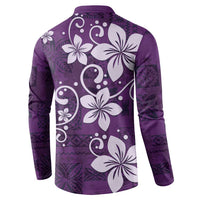 Plumeria Floral Tapa Pattern Amethyst Purple Button Sweatshirt