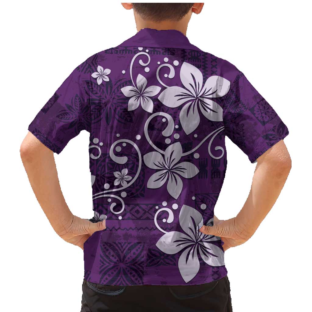 Plumeria Floral Tapa Pattern Amethyst Purple Family Matching Mermaid Dress and Hawaiian Shirt LT01 - Polynesian Pride