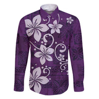 Plumeria Floral Tapa Pattern Amethyst Purple Family Matching Off The Shoulder Long Sleeve Dress and Hawaiian Shirt LT01 Dad's Shirt - Long Sleeve Purple - Polynesian Pride