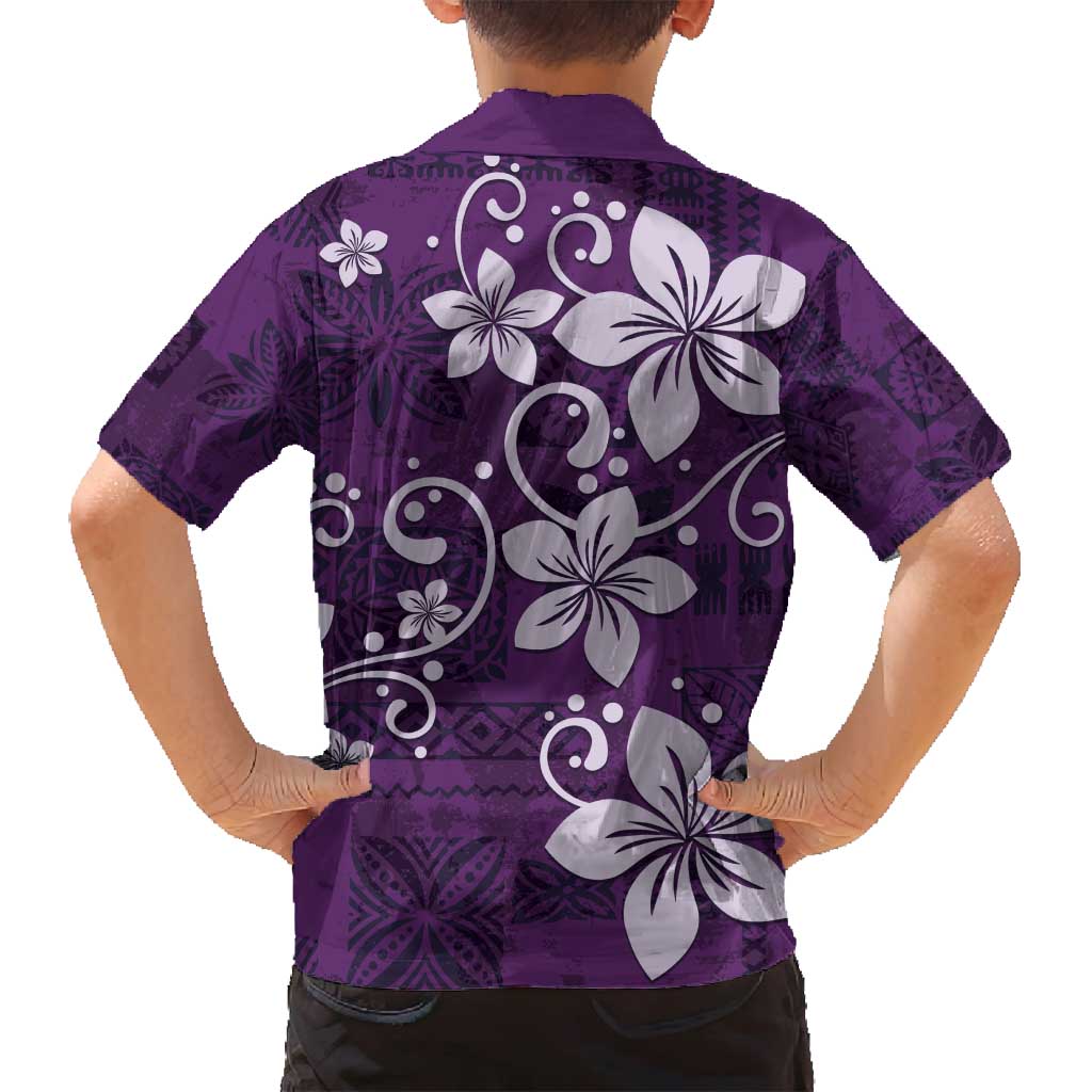 Plumeria Floral Tapa Pattern Amethyst Purple Family Matching Off Shoulder Maxi Dress and Hawaiian Shirt LT01 - Polynesian Pride