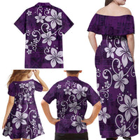Plumeria Floral Tapa Pattern Amethyst Purple Family Matching Off Shoulder Maxi Dress and Hawaiian Shirt LT01 - Polynesian Pride
