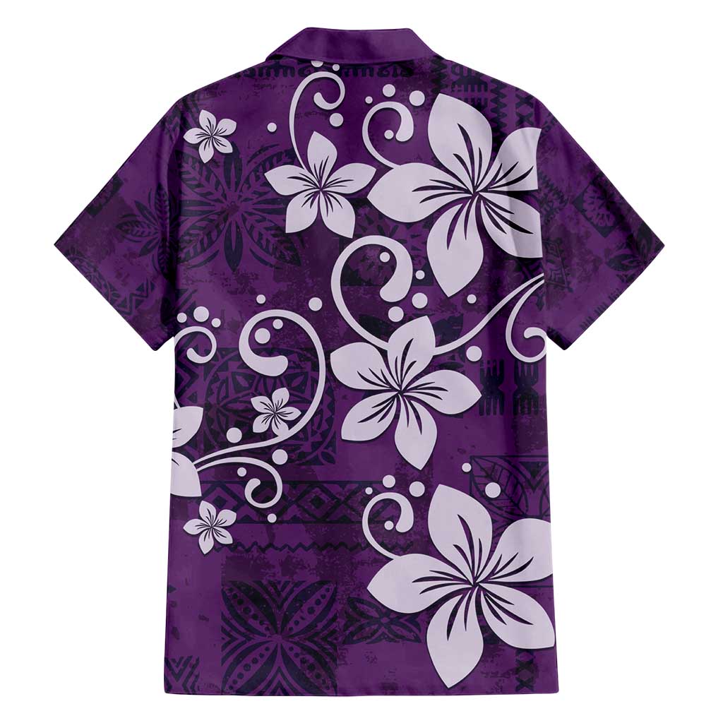Plumeria Floral Tapa Pattern Amethyst Purple Family Matching Off Shoulder Maxi Dress and Hawaiian Shirt LT01 - Polynesian Pride