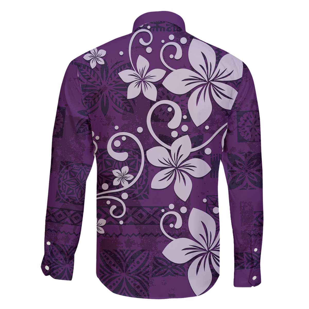 Plumeria Floral Tapa Pattern Amethyst Purple Family Matching Off Shoulder Short Dress and Hawaiian Shirt LT01 - Polynesian Pride
