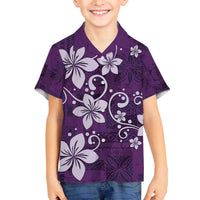 Plumeria Floral Tapa Pattern Amethyst Purple Family Matching Off Shoulder Short Dress and Hawaiian Shirt LT01 Son's Shirt Purple - Polynesian Pride