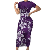 Plumeria Floral Tapa Pattern Amethyst Purple Family Matching Short Sleeve Bodycon Dress and Hawaiian Shirt LT01 Mom's Dress Purple - Polynesian Pride