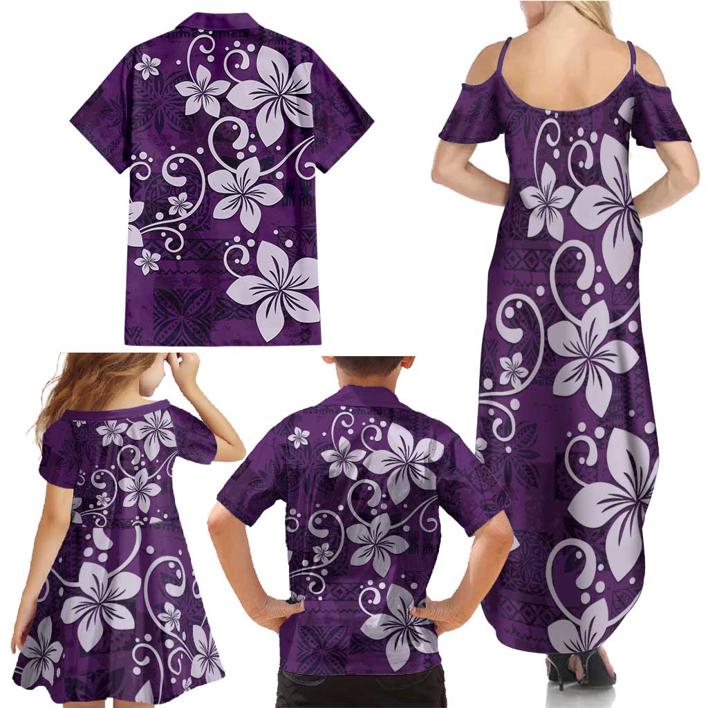 Plumeria Floral Tapa Pattern Amethyst Purple Family Matching Summer Maxi Dress and Hawaiian Shirt LT01 - Polynesian Pride