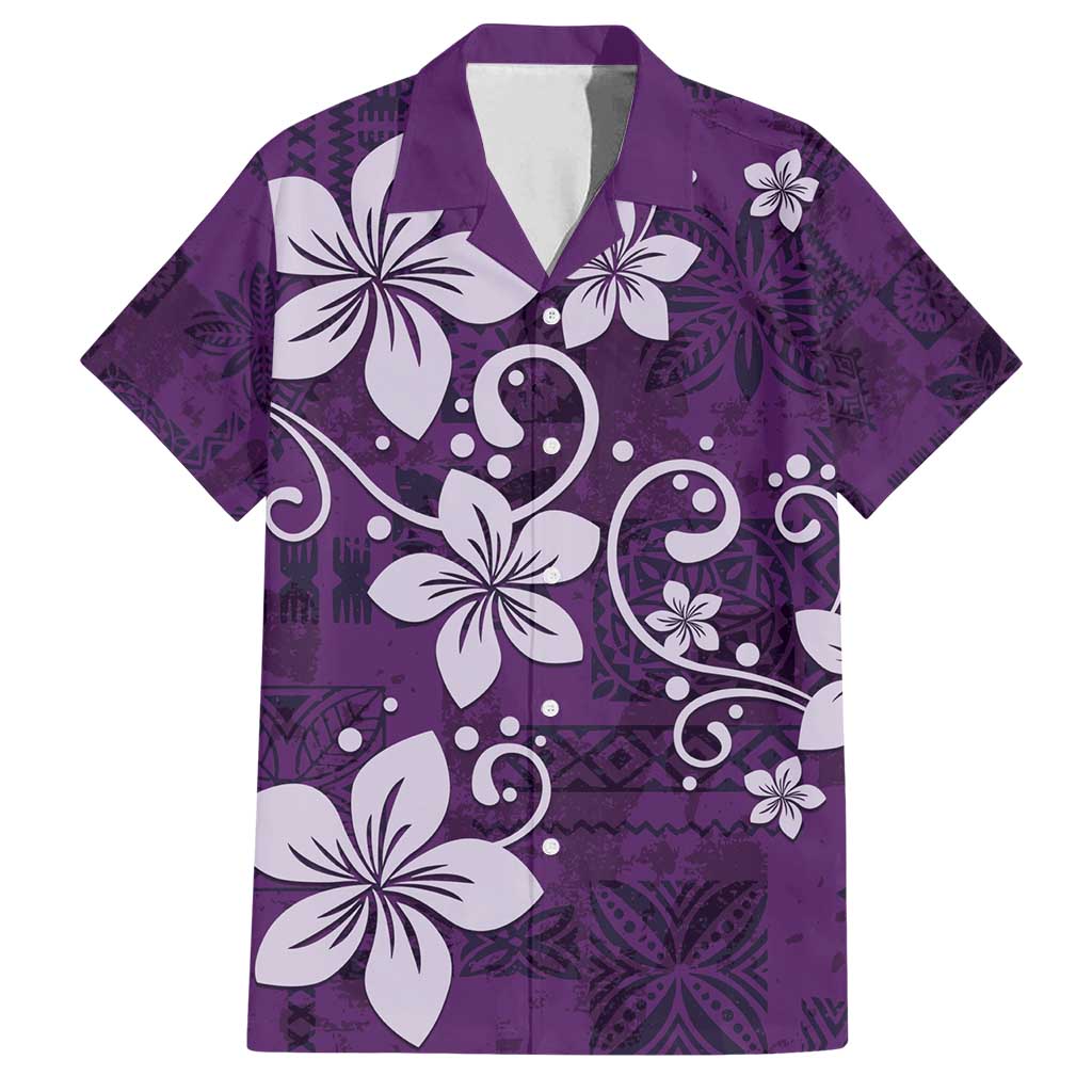 Plumeria Floral Tapa Pattern Amethyst Purple Family Matching Summer Maxi Dress and Hawaiian Shirt LT01 Dad's Shirt - Short Sleeve Purple - Polynesian Pride