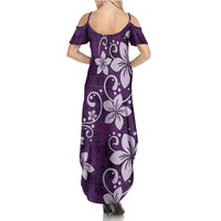 Plumeria Floral Tapa Pattern Amethyst Purple Family Matching Summer Maxi Dress and Hawaiian Shirt LT01 - Polynesian Pride