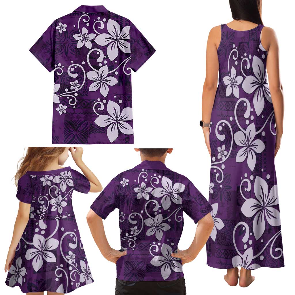 Plumeria Floral Tapa Pattern Amethyst Purple Family Matching Tank Maxi Dress and Hawaiian Shirt LT01 - Polynesian Pride