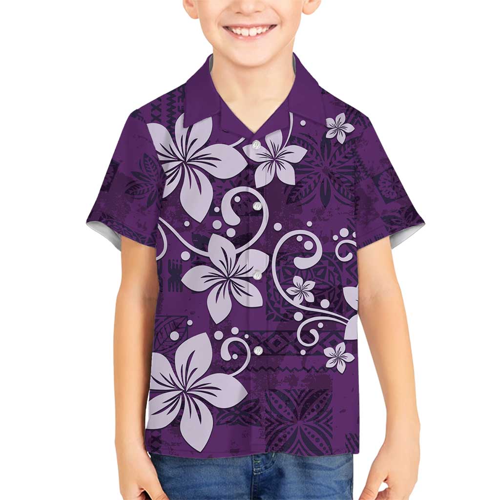Plumeria Floral Tapa Pattern Amethyst Purple Family Matching Tank Maxi Dress and Hawaiian Shirt LT01 Son's Shirt Purple - Polynesian Pride