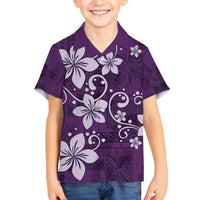 Plumeria Floral Tapa Pattern Amethyst Purple Family Matching Tank Maxi Dress and Hawaiian Shirt LT01 Son's Shirt Purple - Polynesian Pride