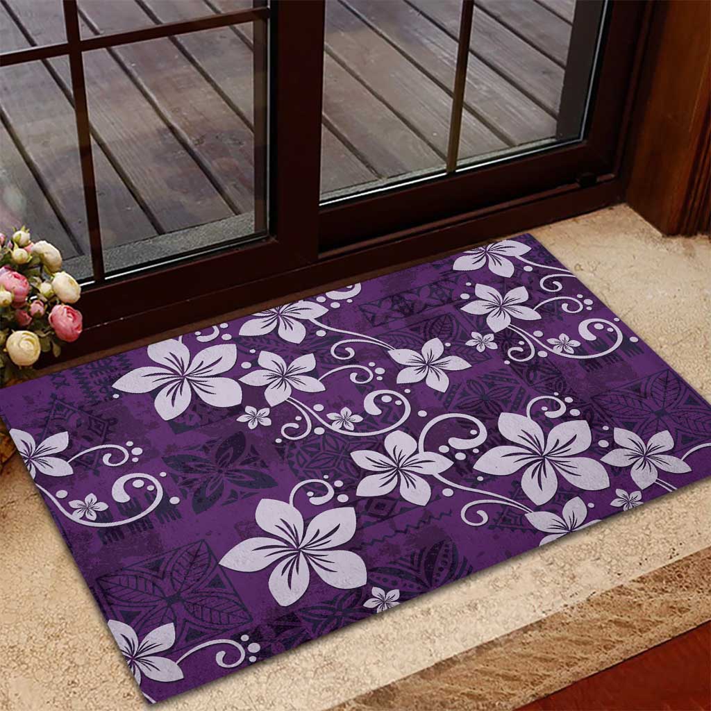Plumeria Floral Tapa Pattern Amethyst Purple Rubber Doormat