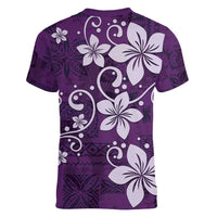 Plumeria Floral Tapa Pattern Amethyst Purple Women V-Neck T-Shirt
